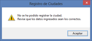 Registro de Ciudad Incorrecto