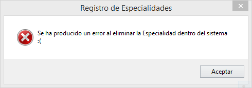 Baja de Especialidades Incorrecto