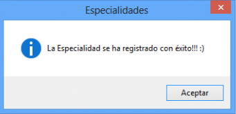 Registro de Especialidad Correcto