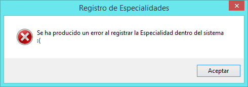 Registro de Especialidad Incorrecto