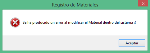 Actualizacion de Materiales incorrecta