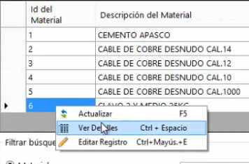 Materiales detalles