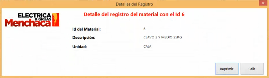 Detalles de Materiales