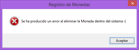 Baja de Monedas Incorrecto