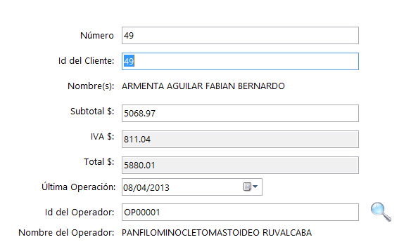 Consulta del Registro Contable del Cliente